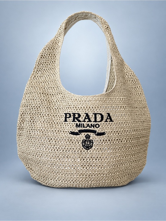 Prada Handbags - Prada Beauty Tan Cream Woven Raffia Tote Bag Medium Travel Resort NIP Gift RARE